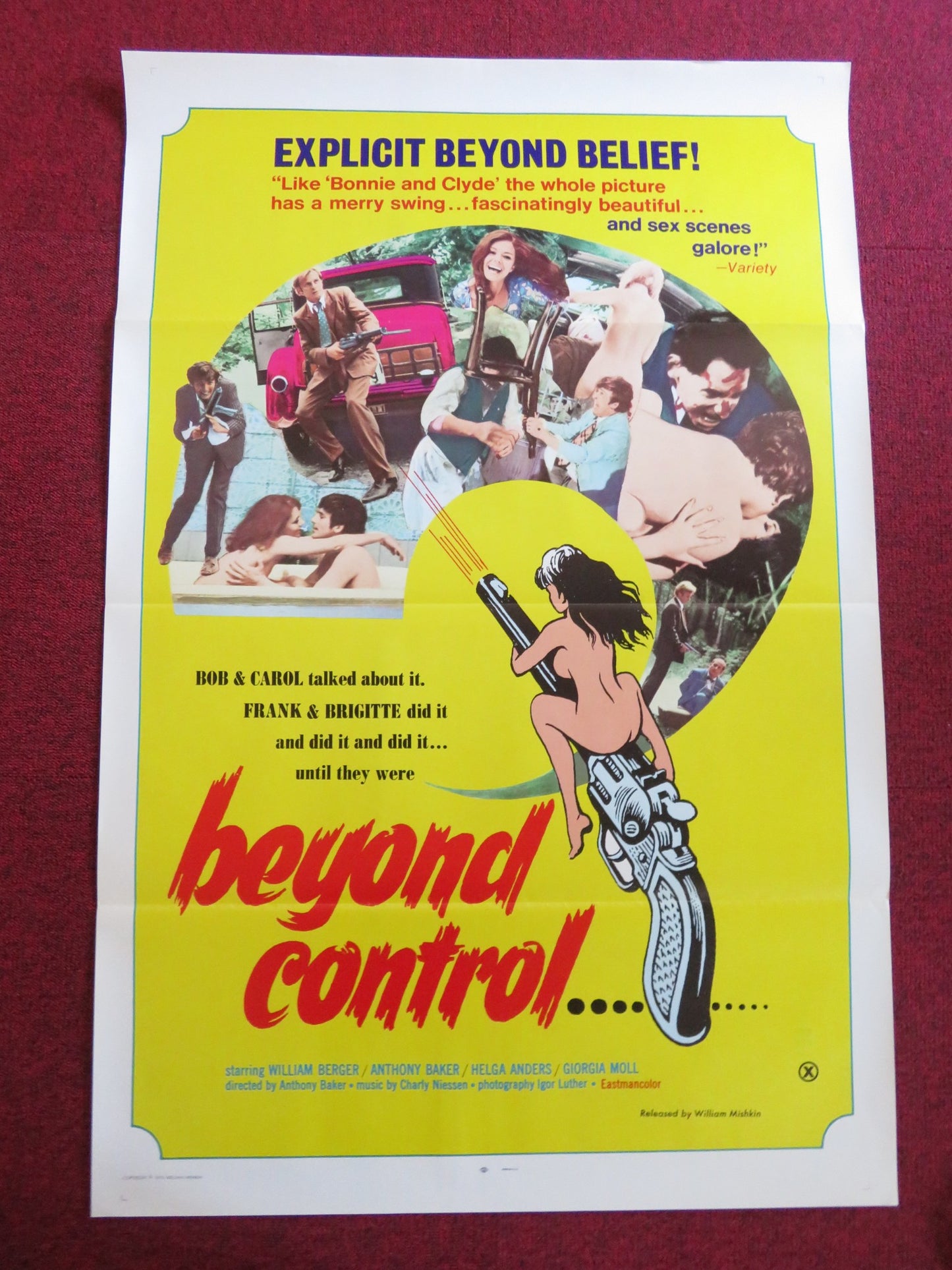 BEYOND CONTROL US TRI FOLDED ONE SHEET ROLLED POSTER WILLIAM BERGER 1968