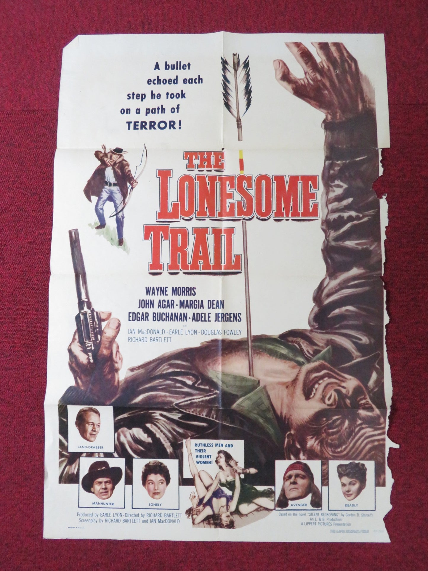 THE LONESOME TRAIL FOLDED US ONE SHEET POSTER WAYNE MORRIS JOHN AGAR 1955