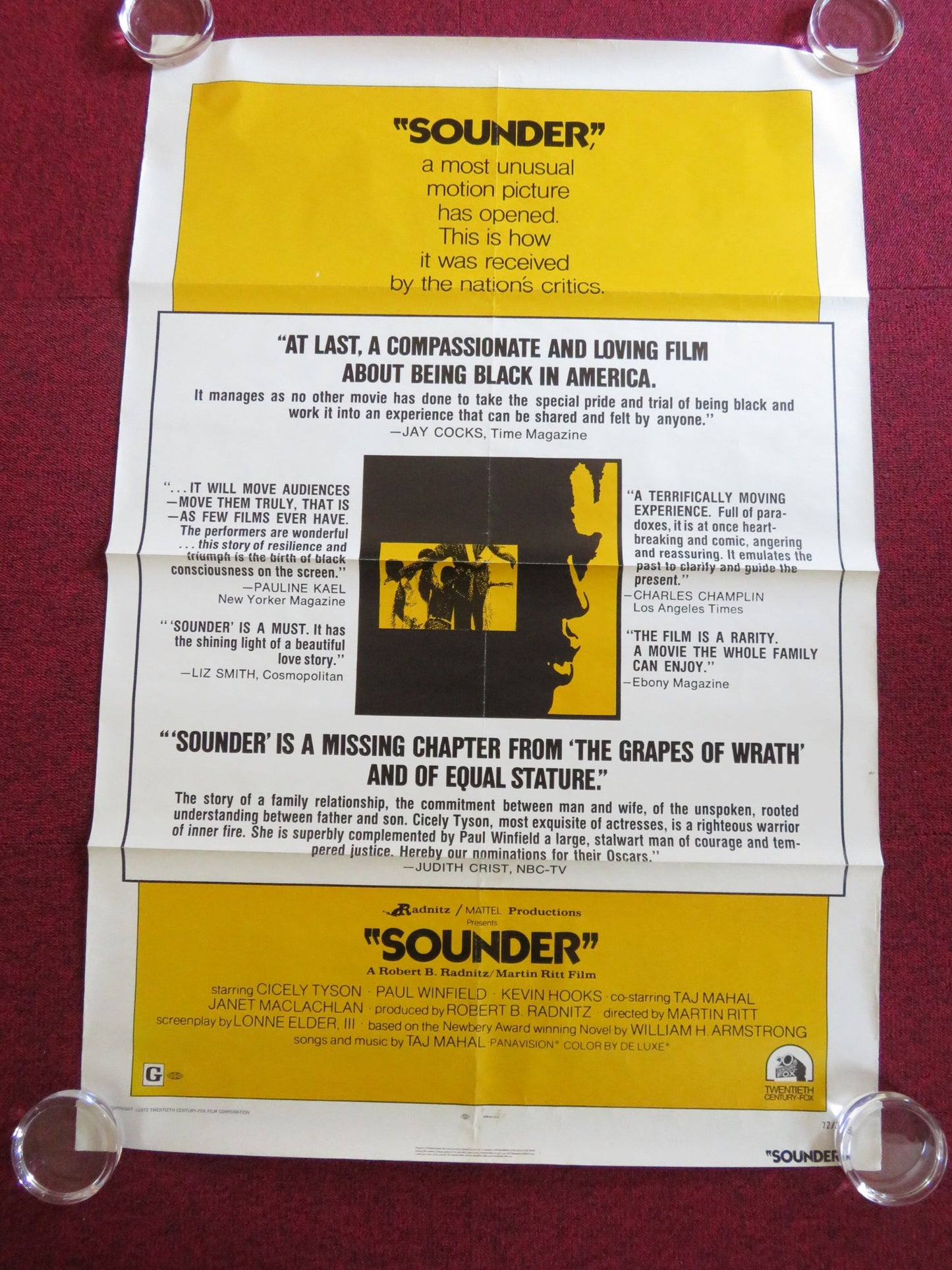 SOUNDER US ONE SHEET ROLLED POSTER CICELY TYSON PAUL WINFIELD 1972