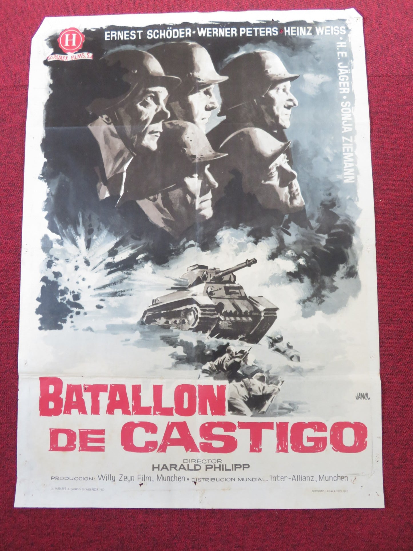 STRAFBATAILLON 999 SPANISH POSTER WERNER PETERS KURD PIERITZ 1960