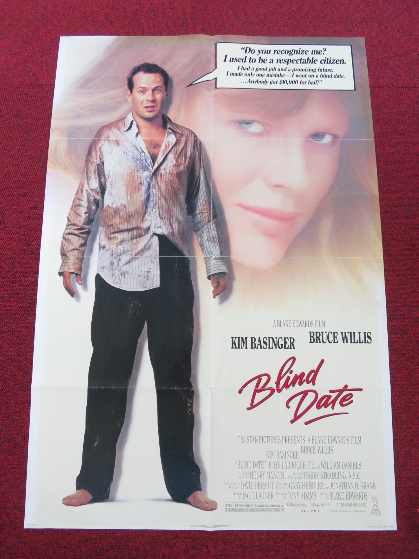 BLIND DATE - B FOLDED US ONE SHEET POSTER BRUCE WILLIS KIM BASINGER 1987