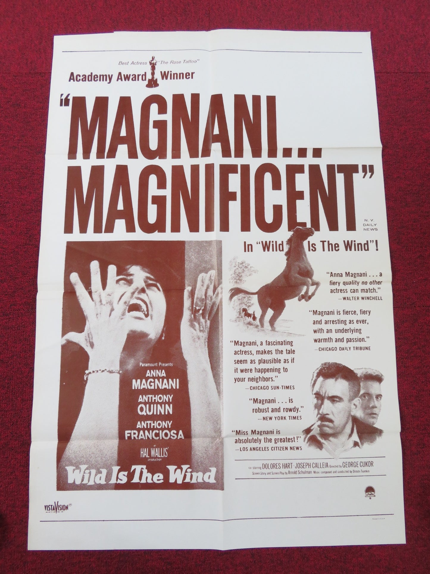 WILD IS THE WIND FOLDED US ONE SHEET POSTER ANNA MAGNANI ANTHONY QUINN 1957