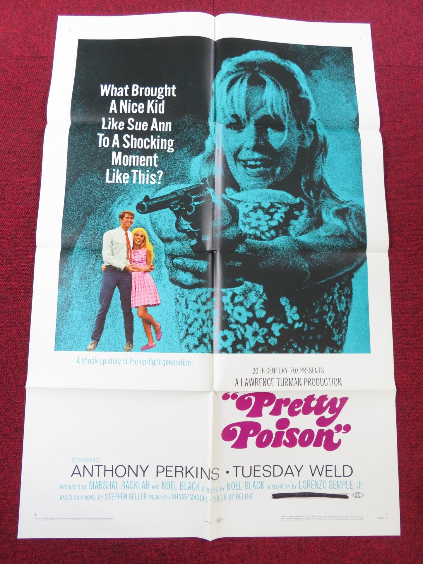 PRETTY POISON - STYLE B FOLDED US ONE SHEET POSTER ANTHONY PERKINS T. WELD 1968