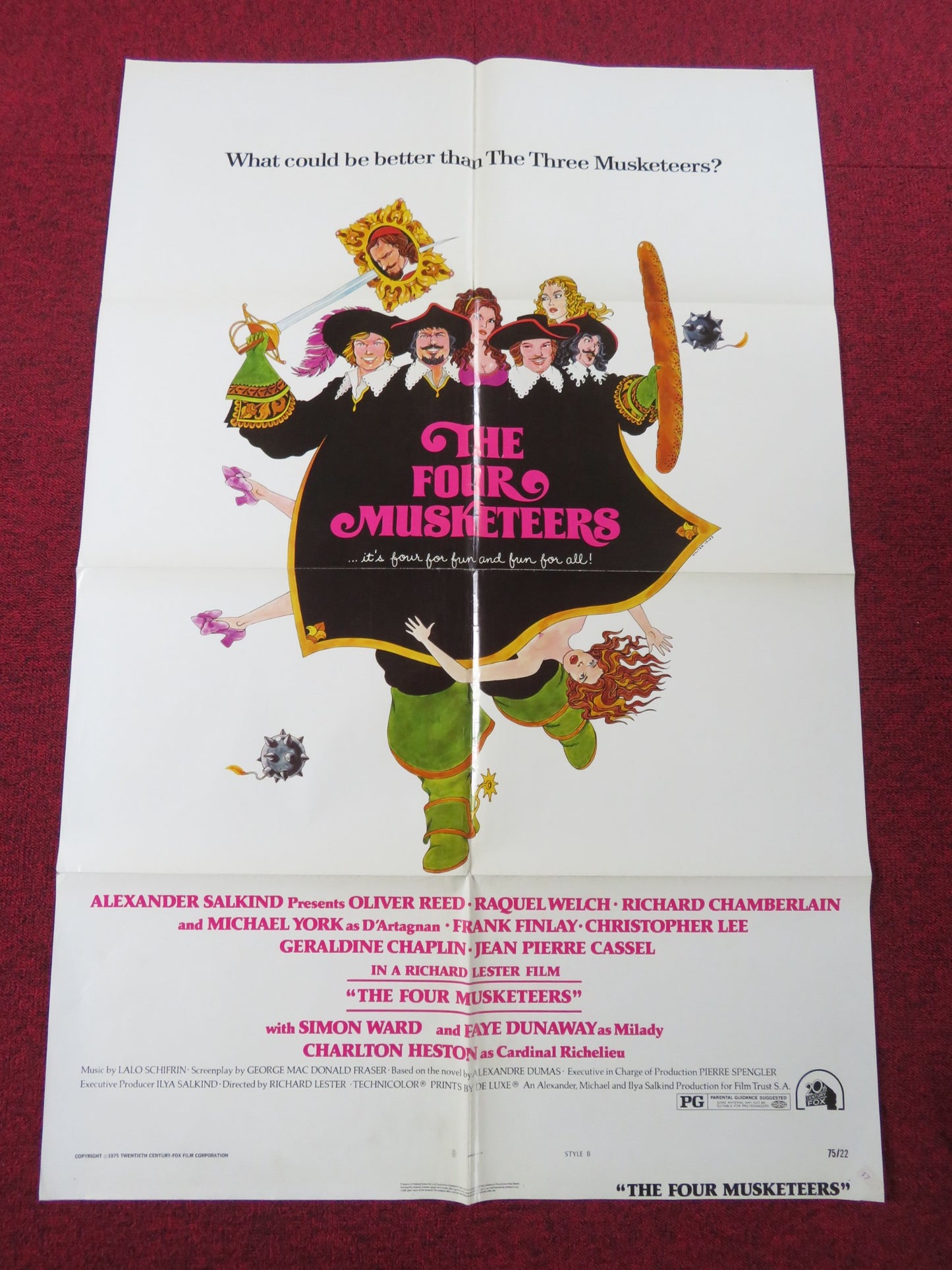 THE FOUR MUSKETEERS STYLE B FOLDED US ONE SHEET POSTER OLVIER REED R. WELCH 1974