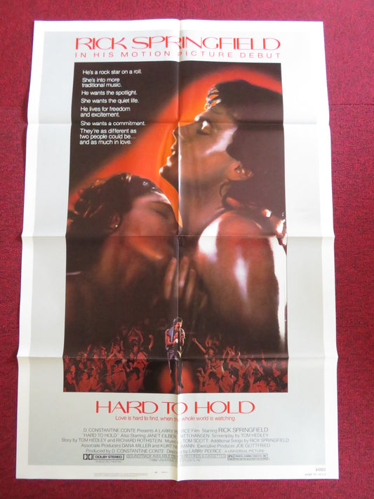 HARD TO HOLD FOLDED US ONE SHEET POSTER RICK SPRINGFIELD JANET EILBER 1984