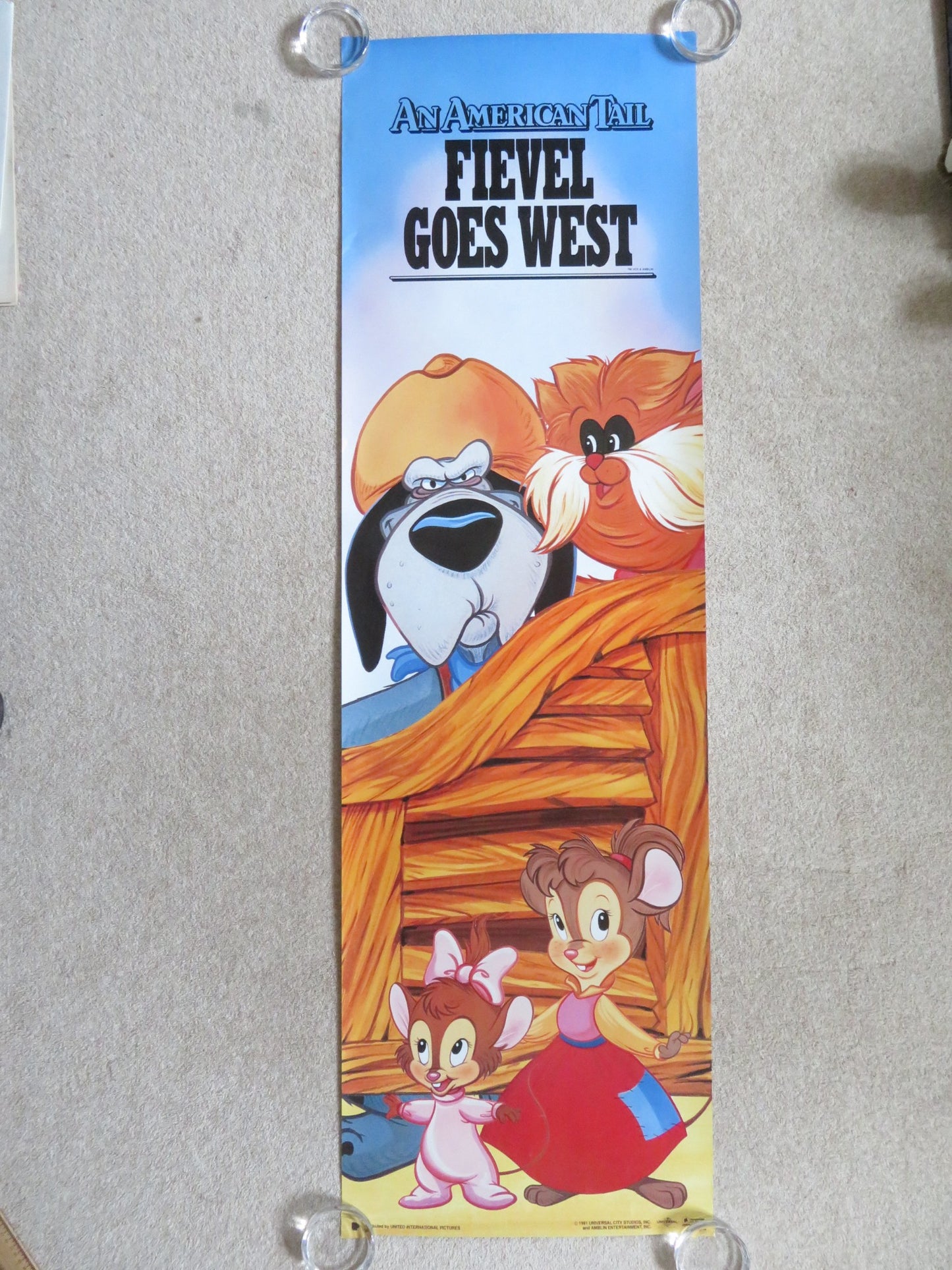 AN AMERICAN TAIL: FIEVAL GOES WEST - A DOOR PANEL POSTER ROLLED P. GLASSER 1991