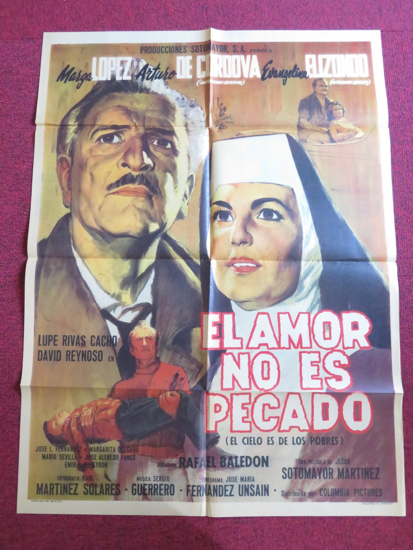 EL AMOR NO ES PECADO FOLDED MEXICAN SHEET POSTER MARGA LOPEZ 1965