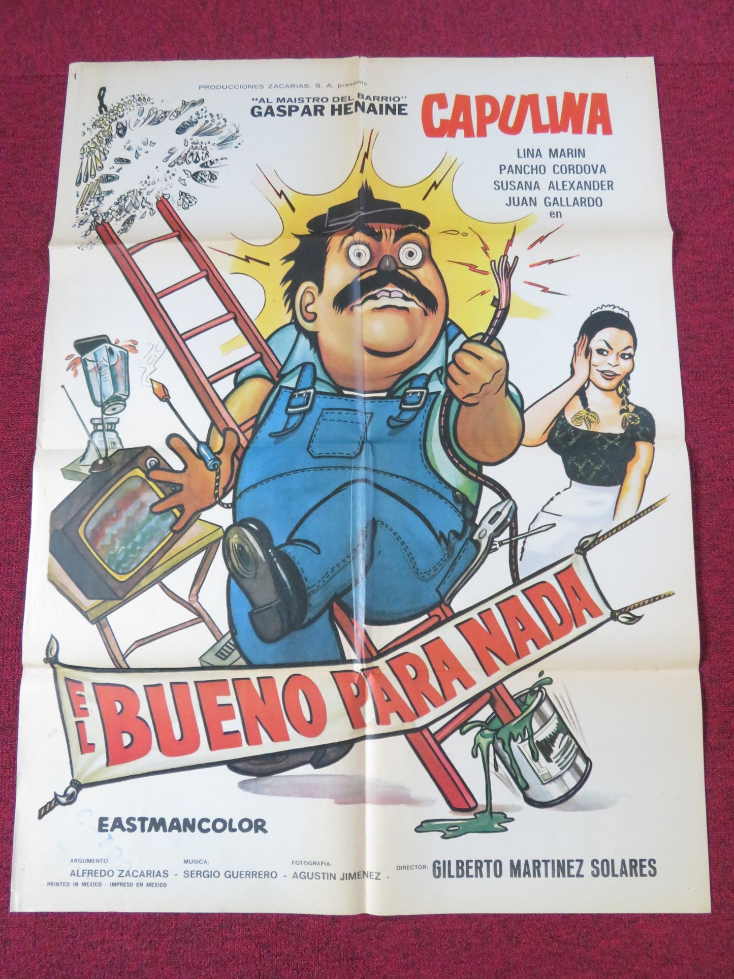 EL BUENO PARA NADA FOLDED MEXICAN SHEET POSTER GASPAR HENAAINE LINA MARIN 1973