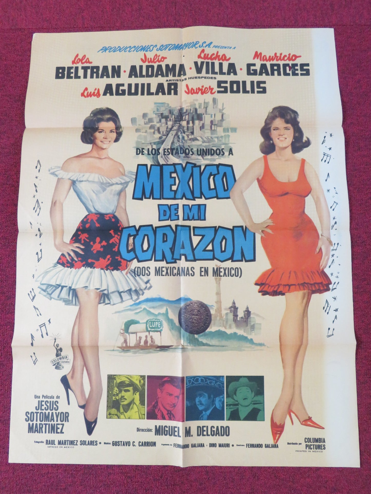 DOS MEXICANAS EN MEXICA FOLDED MEXICAN SHEET POSTER LOLA BELTRAN 1964