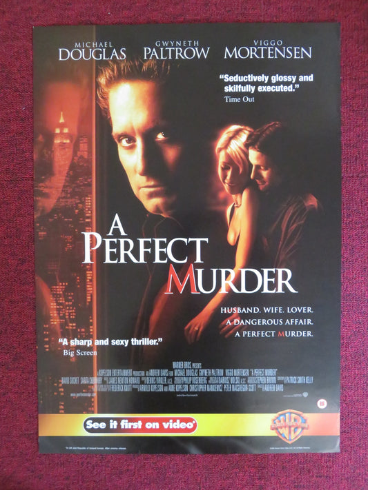 A PERFECT MURDER VHS VIDEO POSTER MICHAEL DOUGLAS GWYNETH PALTROW 1998