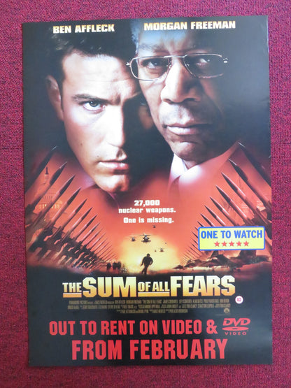 THE SUM OF ALL FEARS VHS & DVD VIDEO POSTER BEN AFFLECK MORGAN FREEMAN 2002