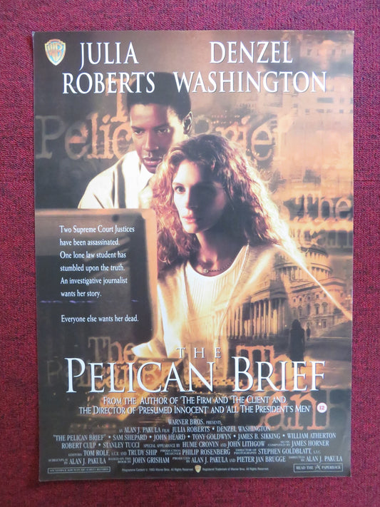 THE PELICAN BRIEF - B VHS VIDEO POSTER JULIA ROBERTS DENZEL WASHINGTON 1993