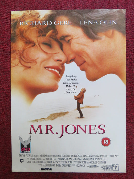 MR. JONES VHS VIDEO POSTER RICHARD GERE LENA OLIN 1993