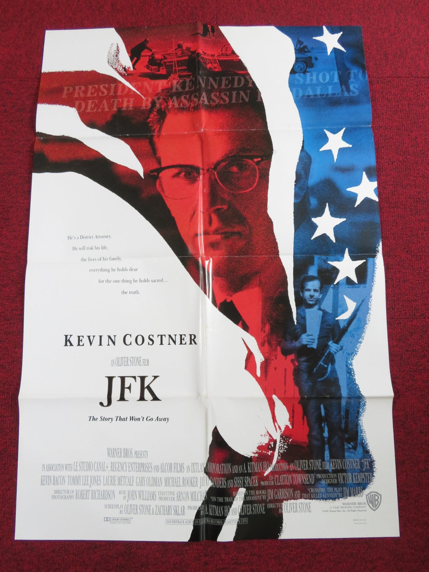 JFK-ADVANCE FOLDED US ONE SHEET POSTER KEVIN COSTNER JACK LEMMON 1991