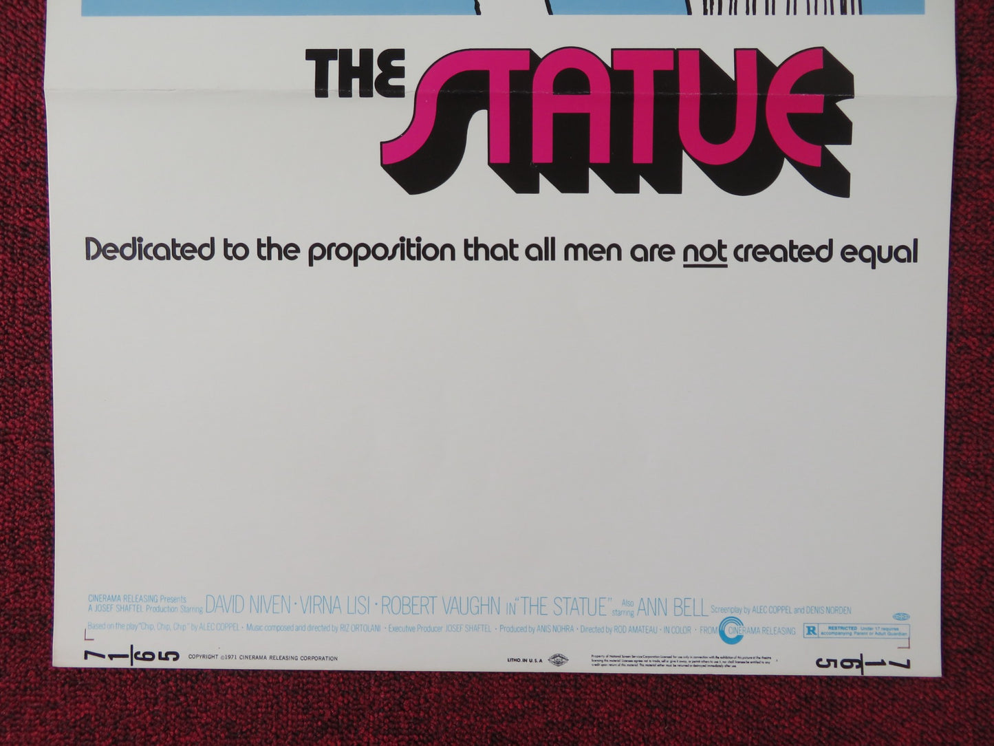 THE STATUE US INSERT POSTER DAVID NIVEN VIRNA LISI 1971