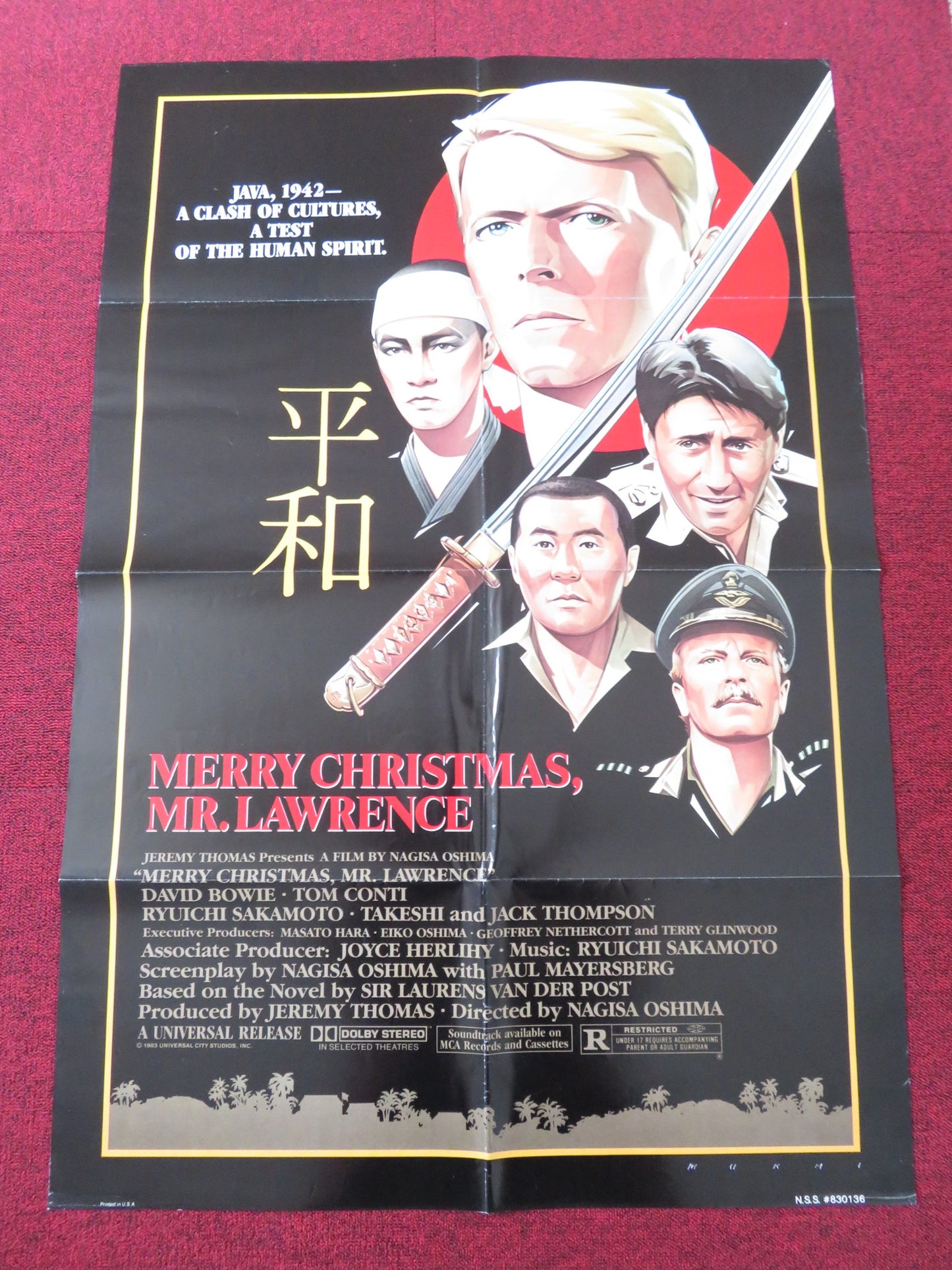 MERRY CHRISTMAS MR. LAWRENCE FOLDED US ONE SHEET POSTER DAVID BOWIE CONTI 1983