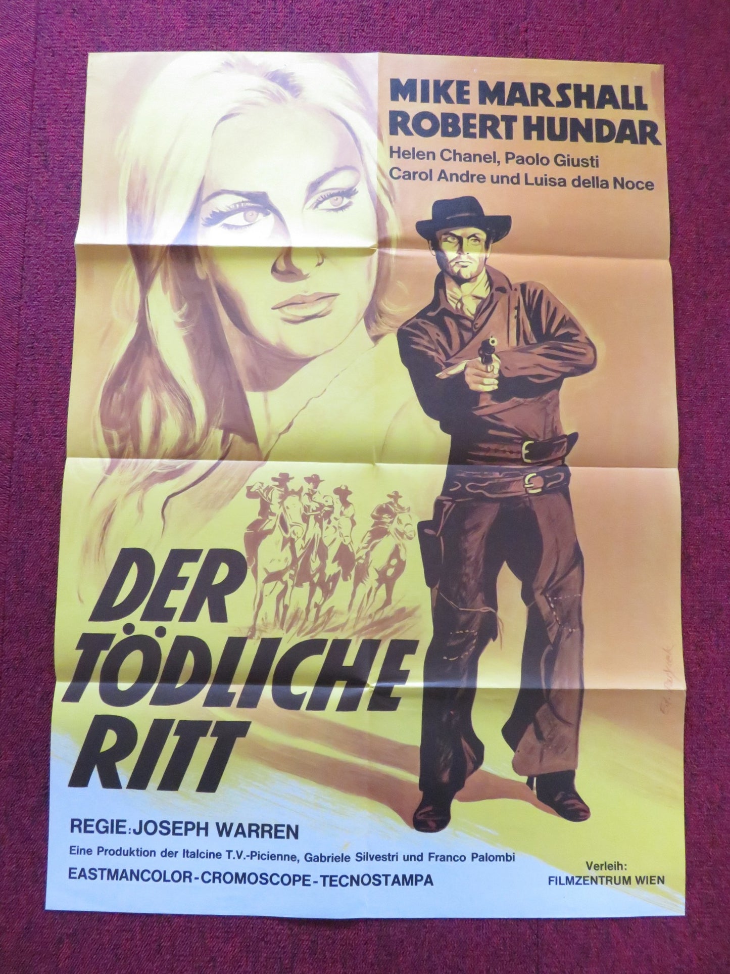 DEATH RIDES ALONG GERMAN A1 POSTER FOLDED MIKE MARSHALL ROBERT HUNDAR 1975