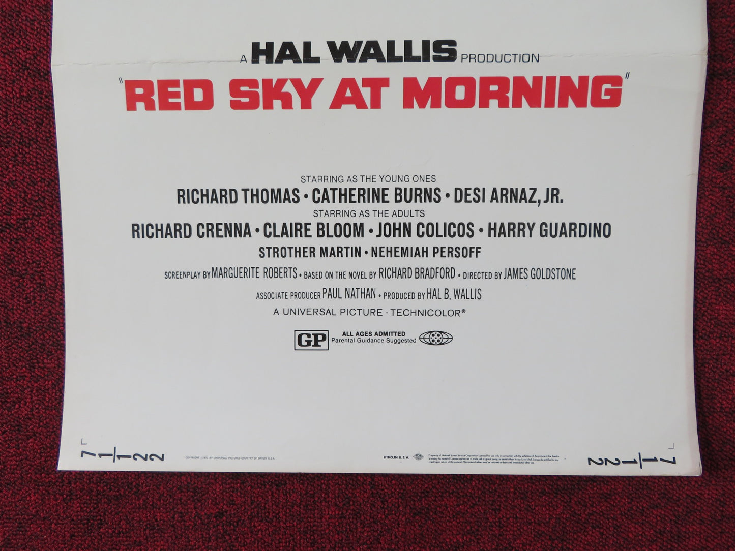 RED SKY AT MORNING US INSERT POSTER RICHARD THOMAS CATHRINE BURNS 1971