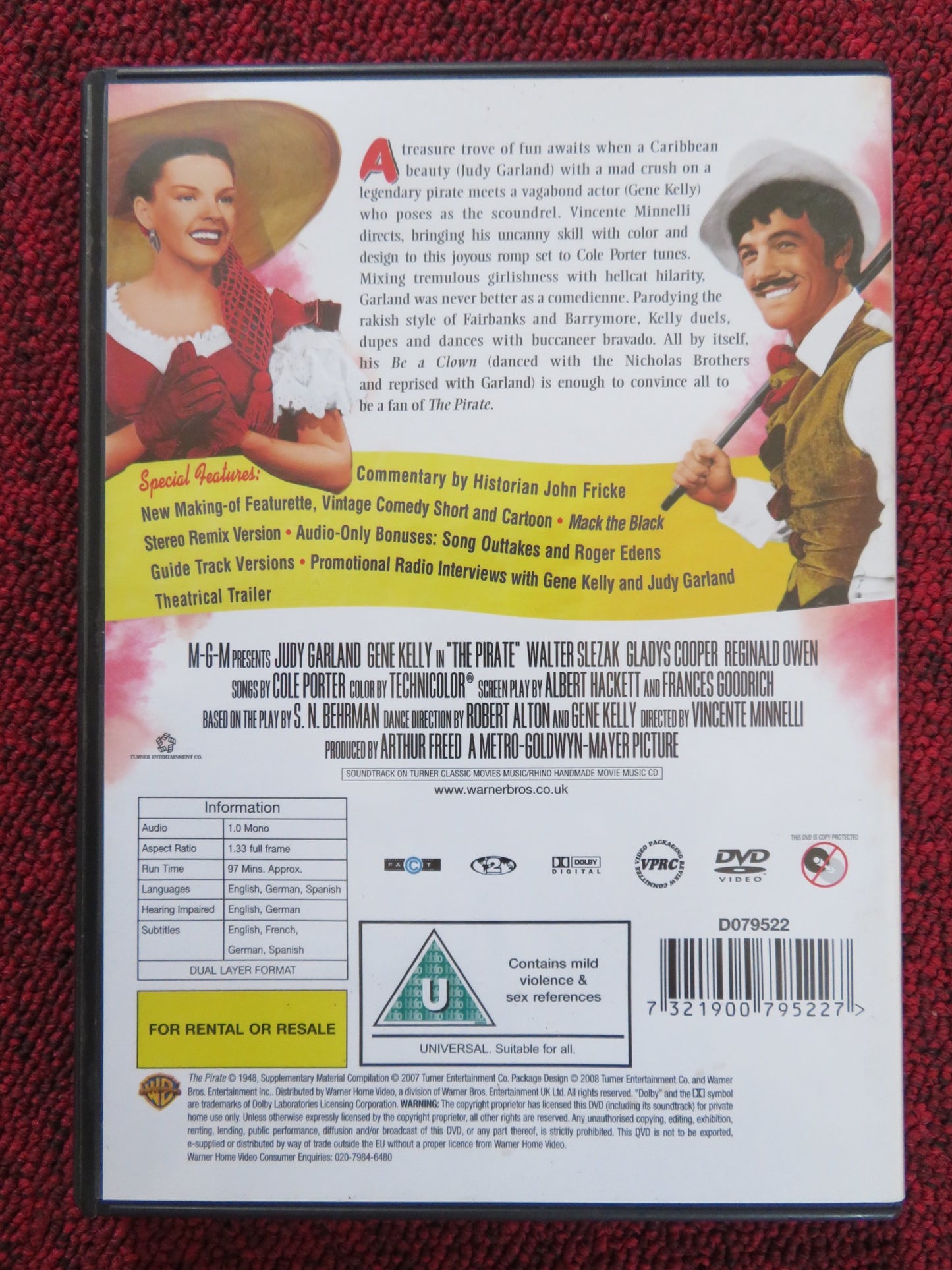 THE PIRATE (DVD) JUDY GARLAND GENE KELLY VINCENTE MINNELLI 1948 REGION 2