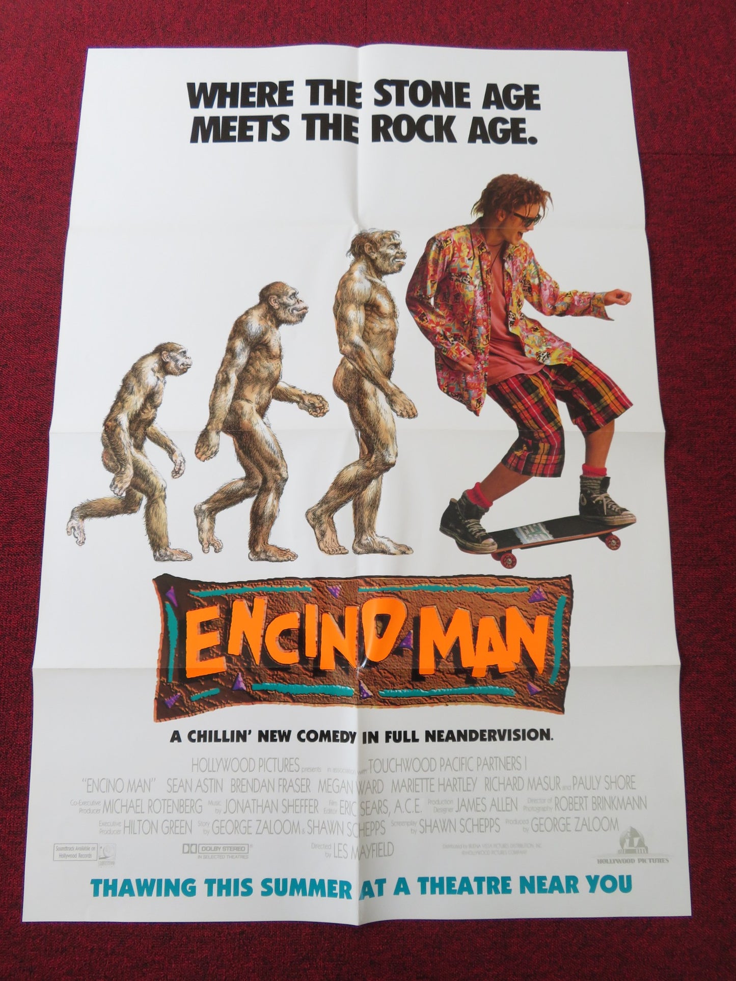 ENCINO MAN / CALIFORNIA MAN FOLDED US ONE SHEET POSTER BRENDAN FRASER 1992