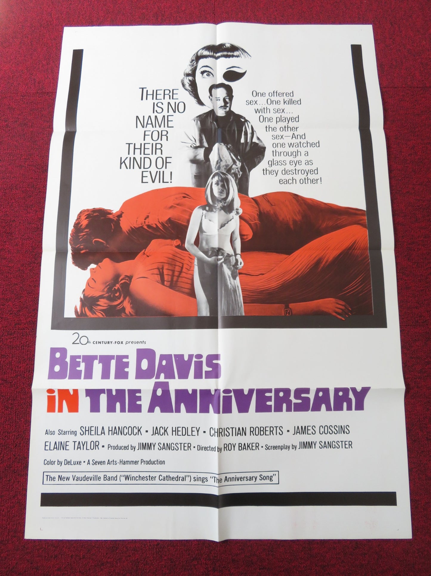 THE ANNIVERSARY FOLDED INTERNATIONAL ONE SHEET POSTER BETTE DAVIS HANCOCK 1968