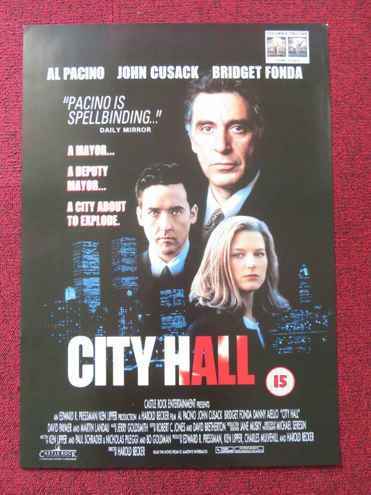 CITY HALL VHS VIDEO POSTER AL PACINO JOHN CUSACK 1996