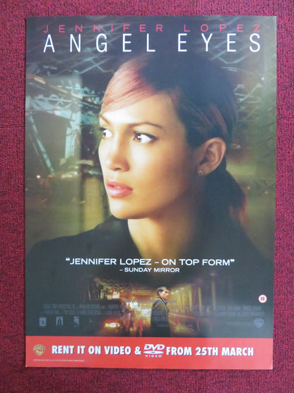 ANGEL EYES VHS & DVD VIDEO POSTER JENNIFER LOPEZ JIM CAVIEZEL 2001