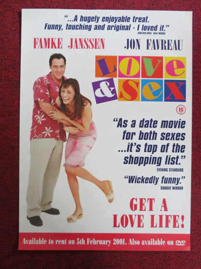 LOVE & SEX VHS & DVD VIDEO POSTER FAMKE JANSSEN JON FAVREAU 2000