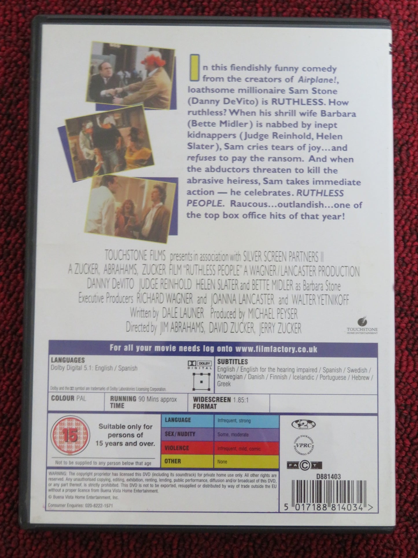 RUTHLESS PEOPLE (DVD) DANNY DEVITO JUDGE REINHOLD 1986  REGION 2