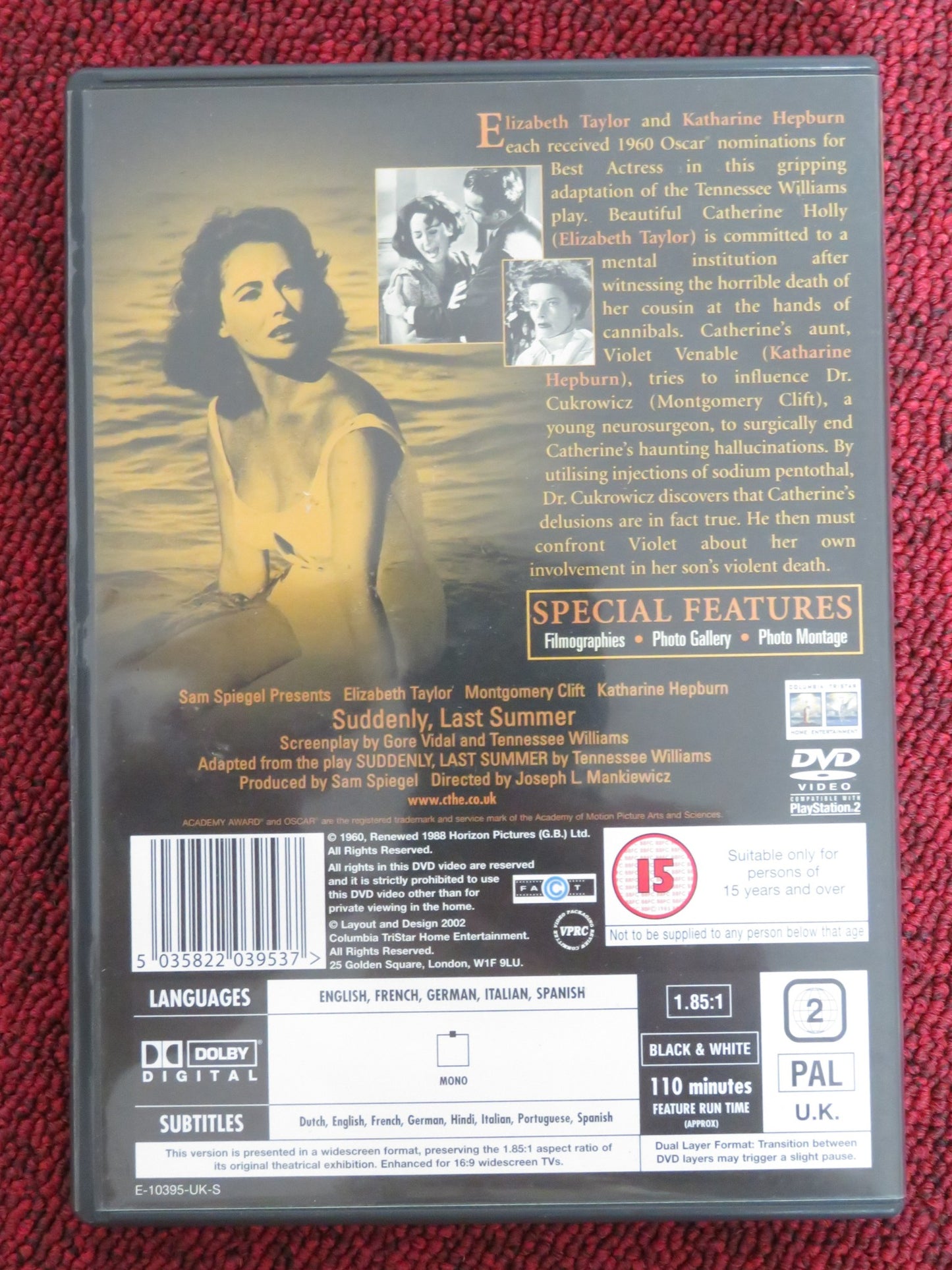 SUDDENLY, LAST SUMMER (DVD) ELIZABETH TAYLOR KATHARINE HEPBURN 1959 REGION 2