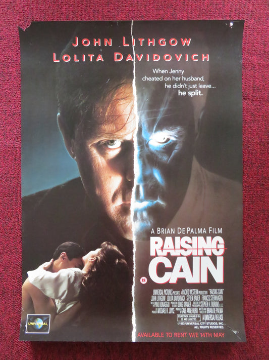 RAISING CAIN VHS VIDEO POSTER JOHN LITHGOW LOLITA DAVIDOVICH 1992