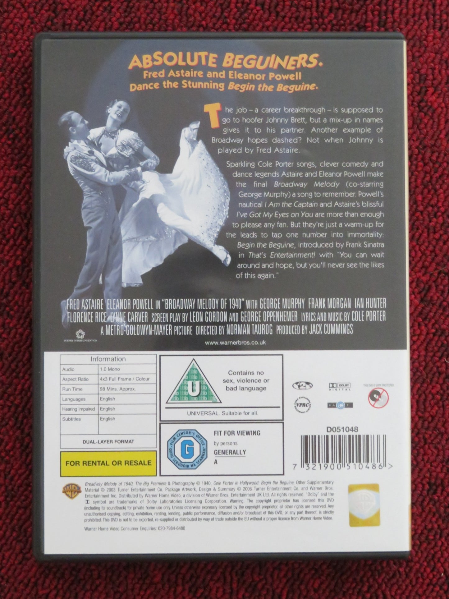 BROADWAY MELODY OF 1940 (DVD) FRED ASTAIRE ELEANOR POWELL REGION 2