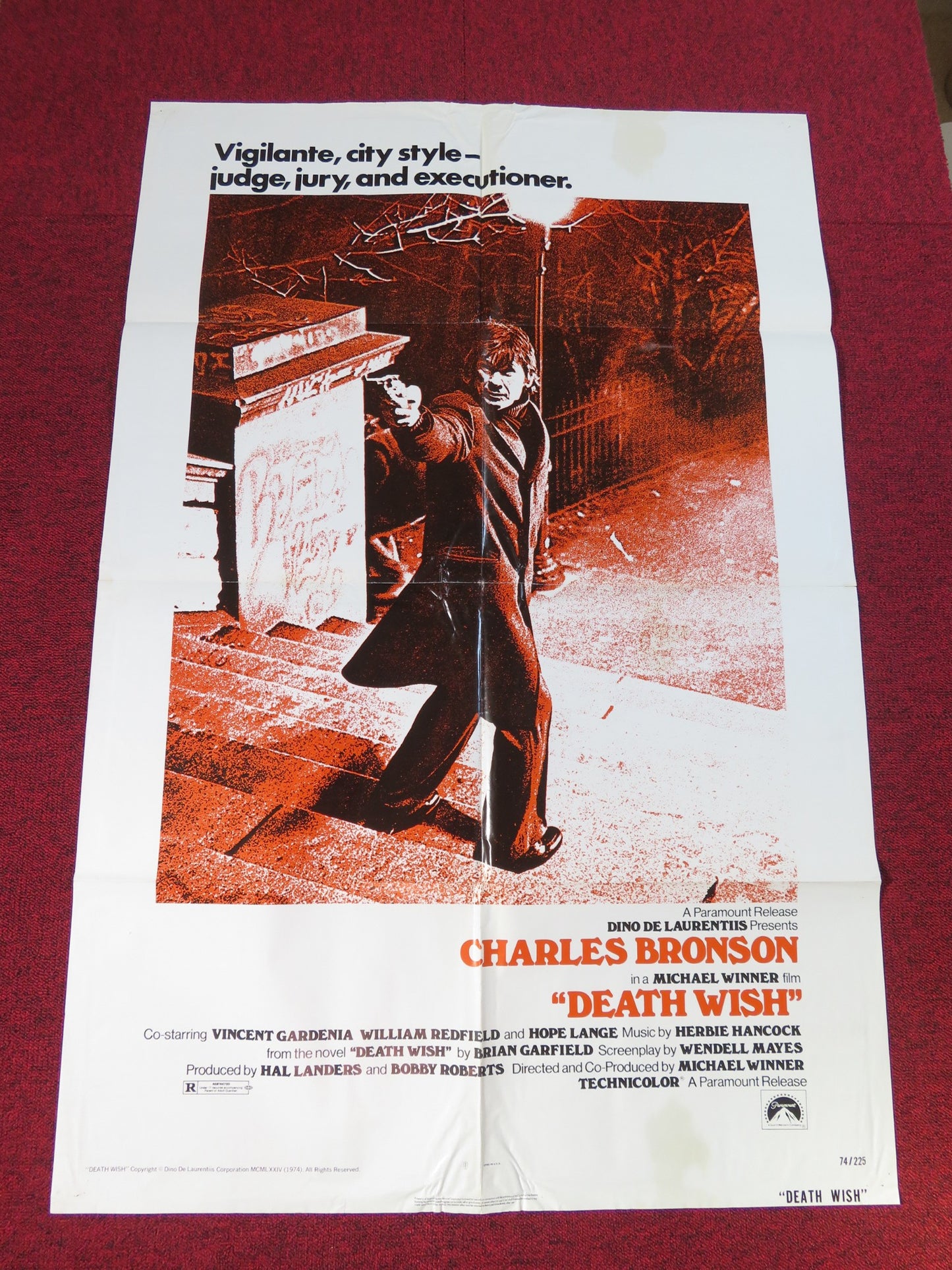 DEATH WISH FOLDED US ONE SHEET POSTER CHARLES BRONSON VINCENT GARDENIA 1974