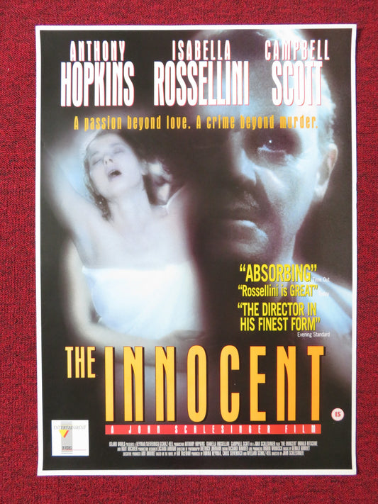 THE INNOCENT VHS POSTER ROLLED ANTHONY HOPKINS ISABELLA ROSSELLINI 1993