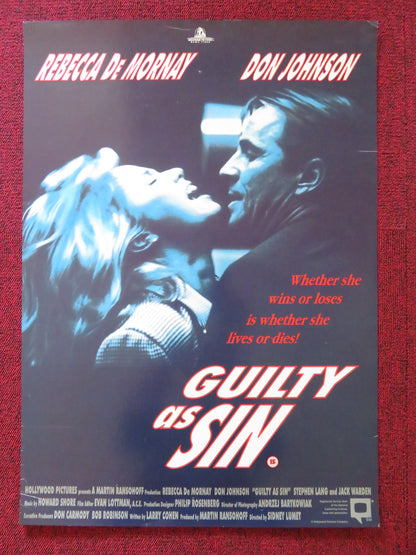 GUILTY AS SIN VHS VIDEO POSTER REBECCA DE MORNAY DON JOHNSON 1993