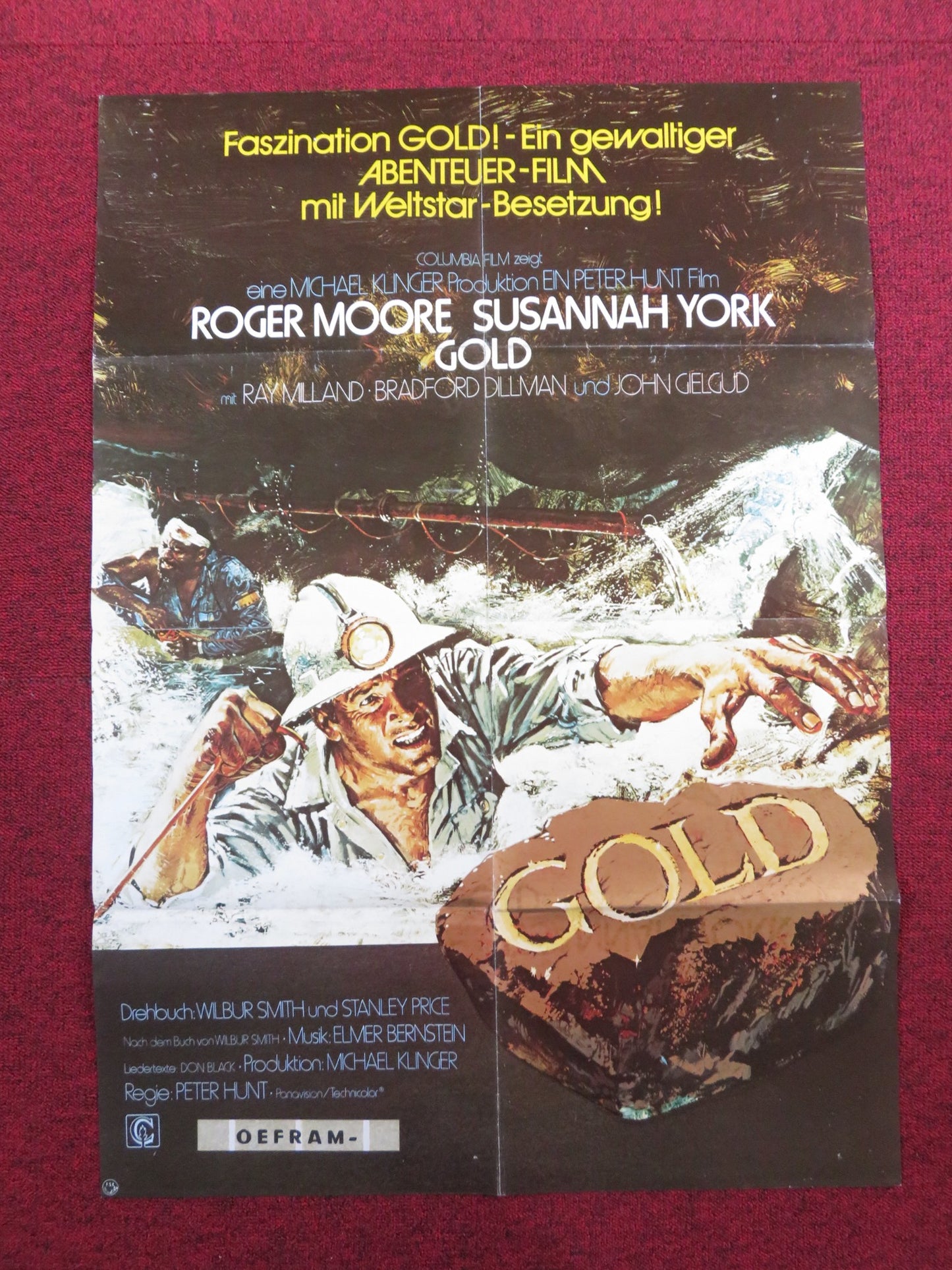 GOLD GERMAN A1 POSTER FOLDED ROGER MOORE SUSANNAH YORK 1974