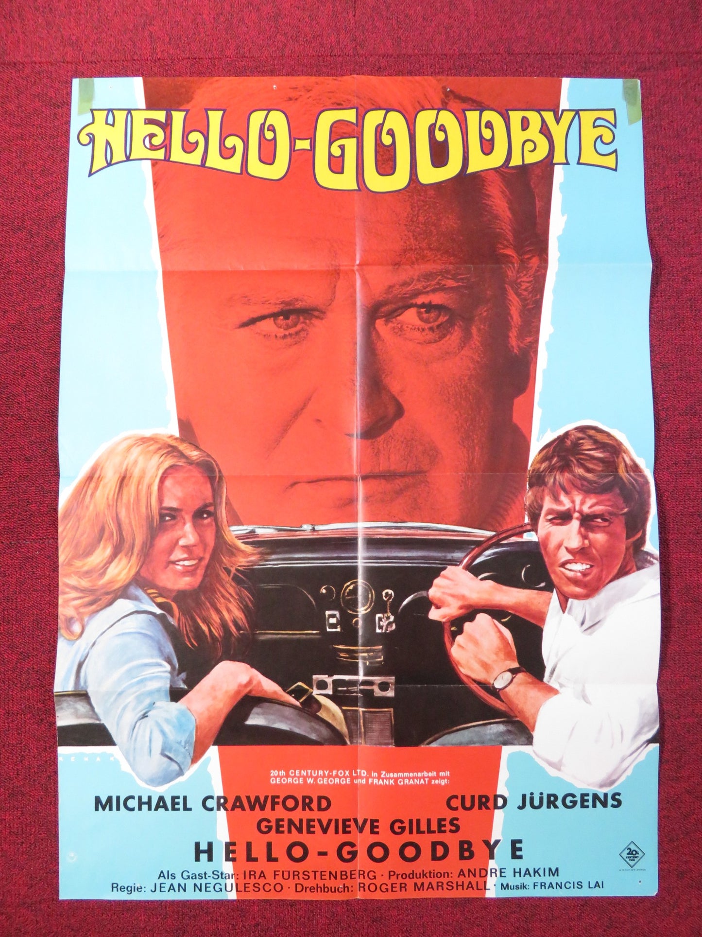 HELLO GOODBYE GERMAN A1 POSTER FOLDED MICHAEL CRAWFORD CURD JURGENS 1970