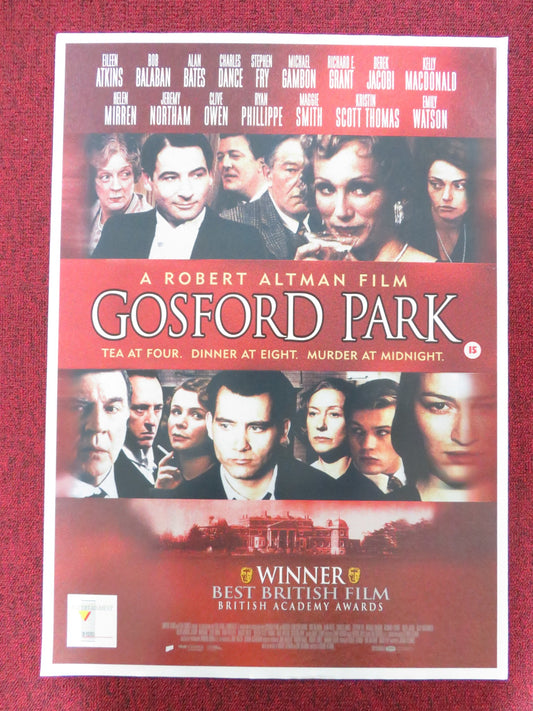 GOSFORD PARK VHS POSTER ROLLED MAGGIE SMITH MICHAEL GAMBON 2001