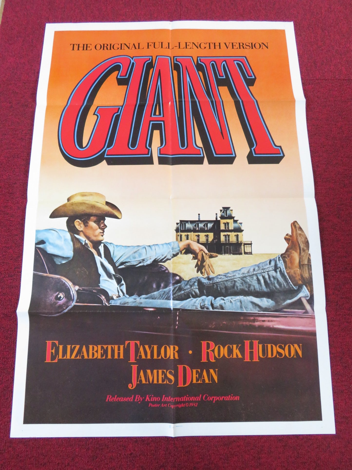 GIANT FOLDED US ONE SHEET POSTER ELIZABETH TAYLOR JAMES DEAN R1982