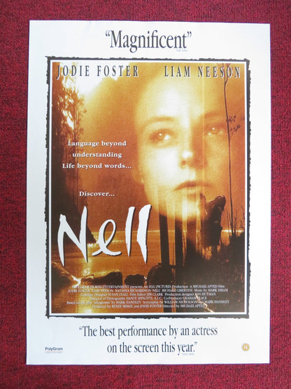 NELL VHS VIDEO POSTER JODIE FOSTER LIAM NEESON 1994