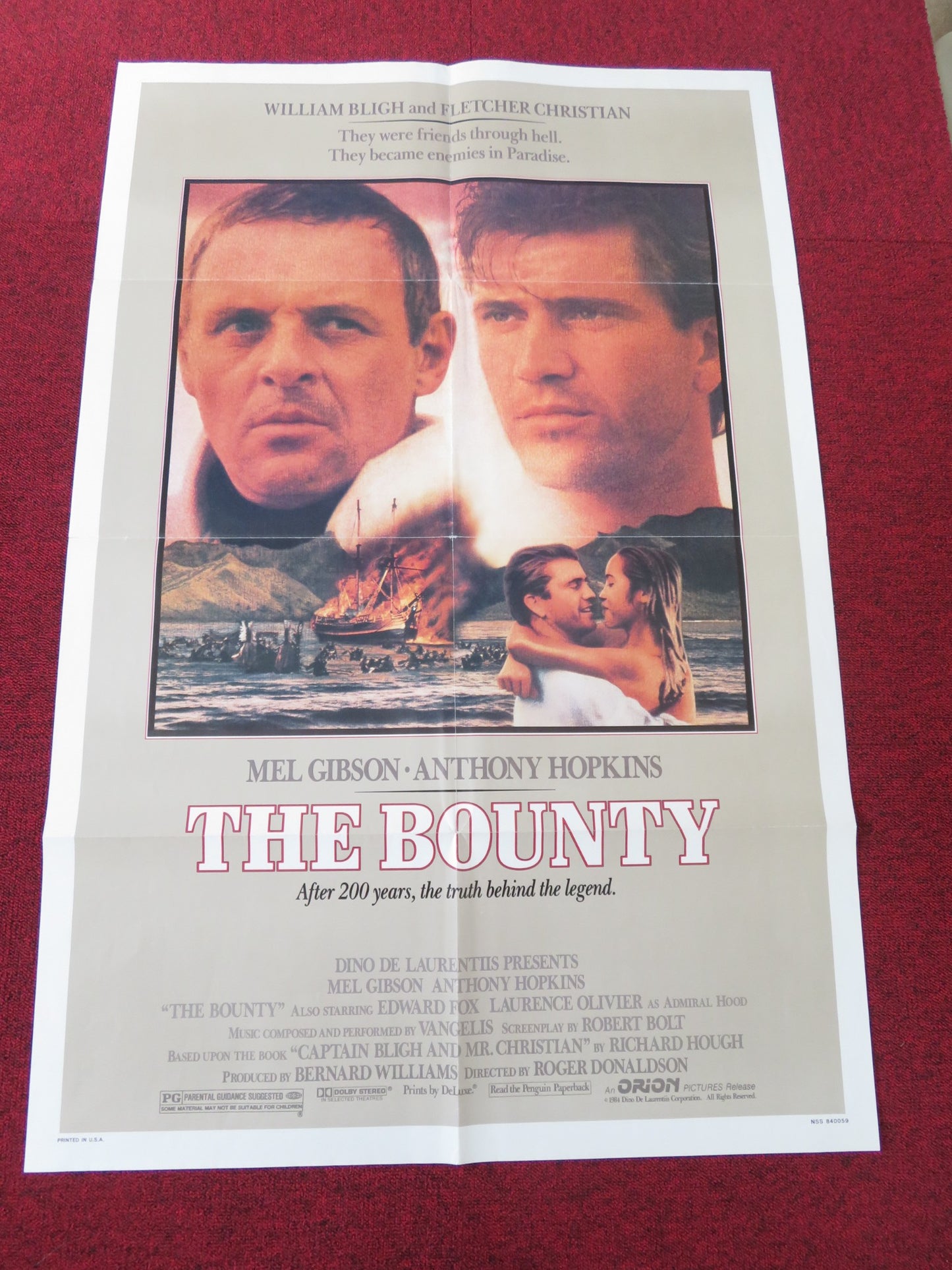 THE BOUNTY FOLDED US ONE SHEET POSTER MEL GIBSON ANTHONY HOPKINS 1984