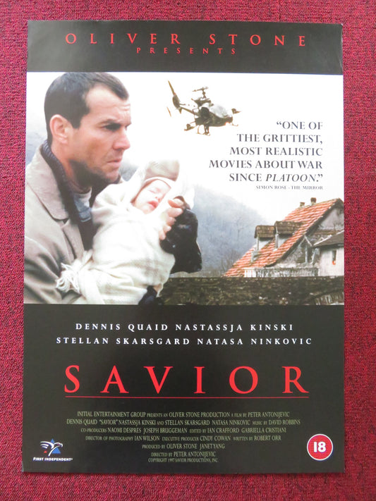 SAVIOR VHS VIDEO POSTER DENNIS QUAID STELLAN SKARSGARD 1998