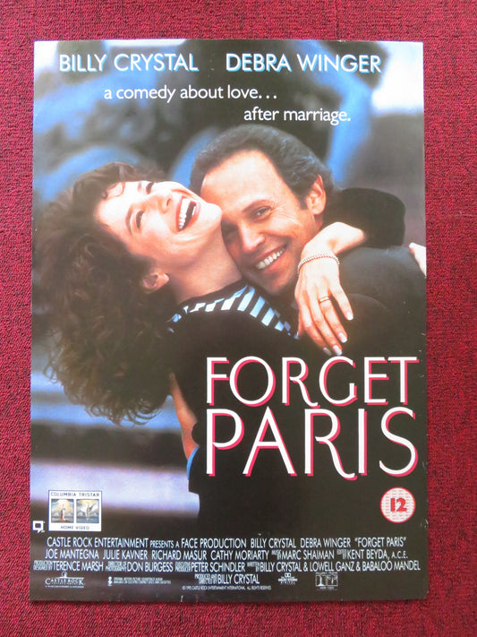 FORGET PARIS VHS VIDEO POSTER BILLY CRYSTAL DEBRA WINGER 1995