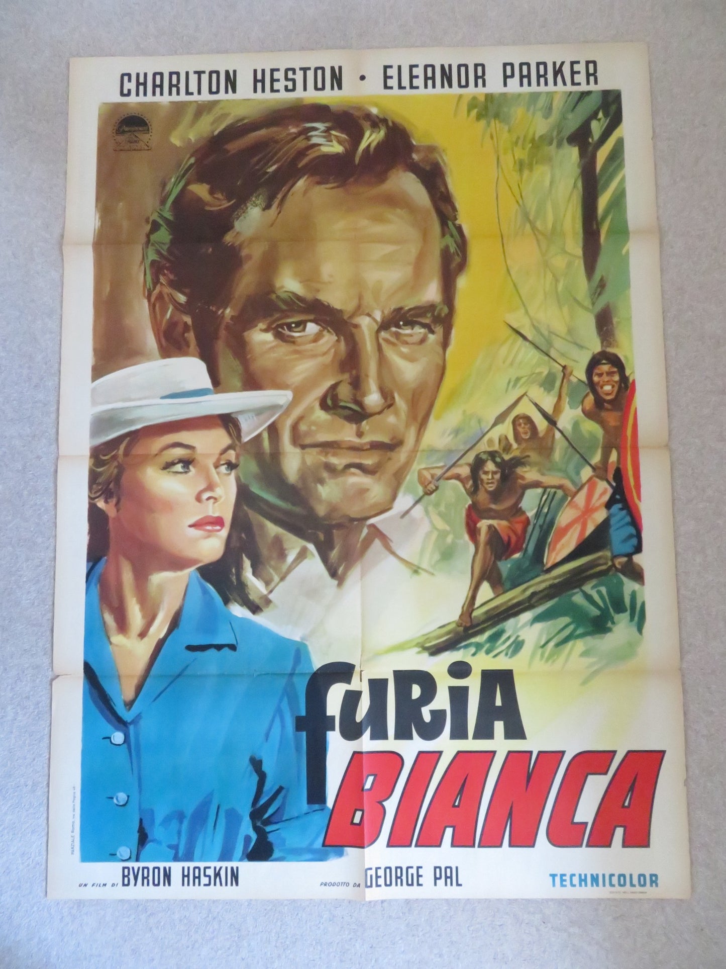 THE NAKED JUNGLE ITALIAN 2 FOGLIO POSTER CHARLTON HESTON ELEANOR PARKER 1954