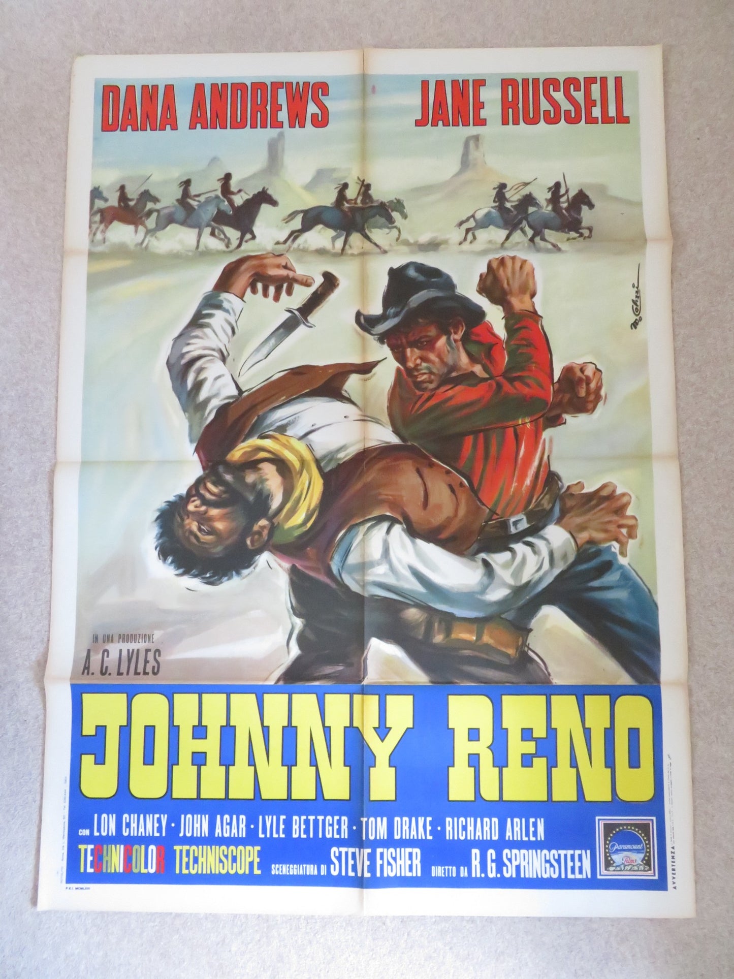 JOHNNY RENO ITALIAN 2 FOGLIO POSTER DANA ANDREWS JANE RUSSELL 1966