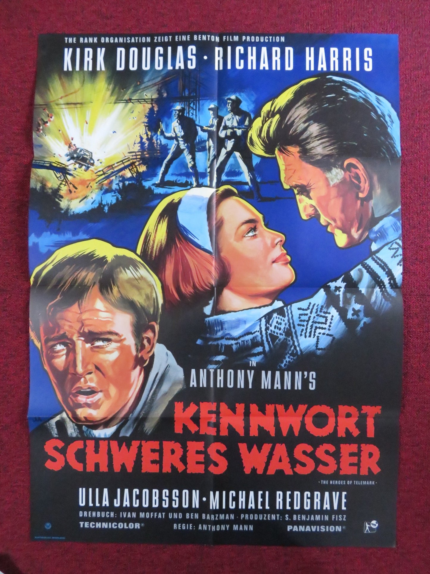 THE HEROES OF TELEMARK GERMAN A1 POSTER FOLDED KIRK DOUGLAS RICHARD HARRIS 1966