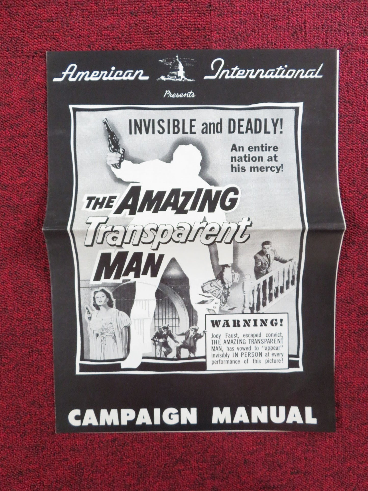 THE AMAZING TRANSPARENT MAN UNCUT PRESS BOOK  FOLDED MARGUERITE CHAPMAN 1960