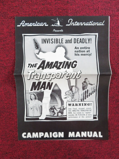 THE AMAZING TRANSPARENT MAN UNCUT PRESS BOOK  FOLDED MARGUERITE CHAPMAN 1960