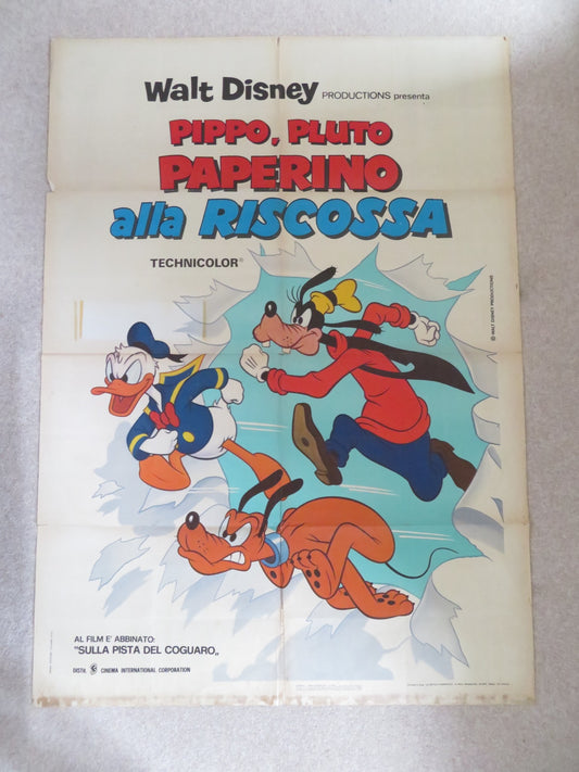 GOOFY, PLUTO AND DONALD DUCK TO THE RESCUE ITALIAN 2 FOGLIO POSTER DISNEY 1975