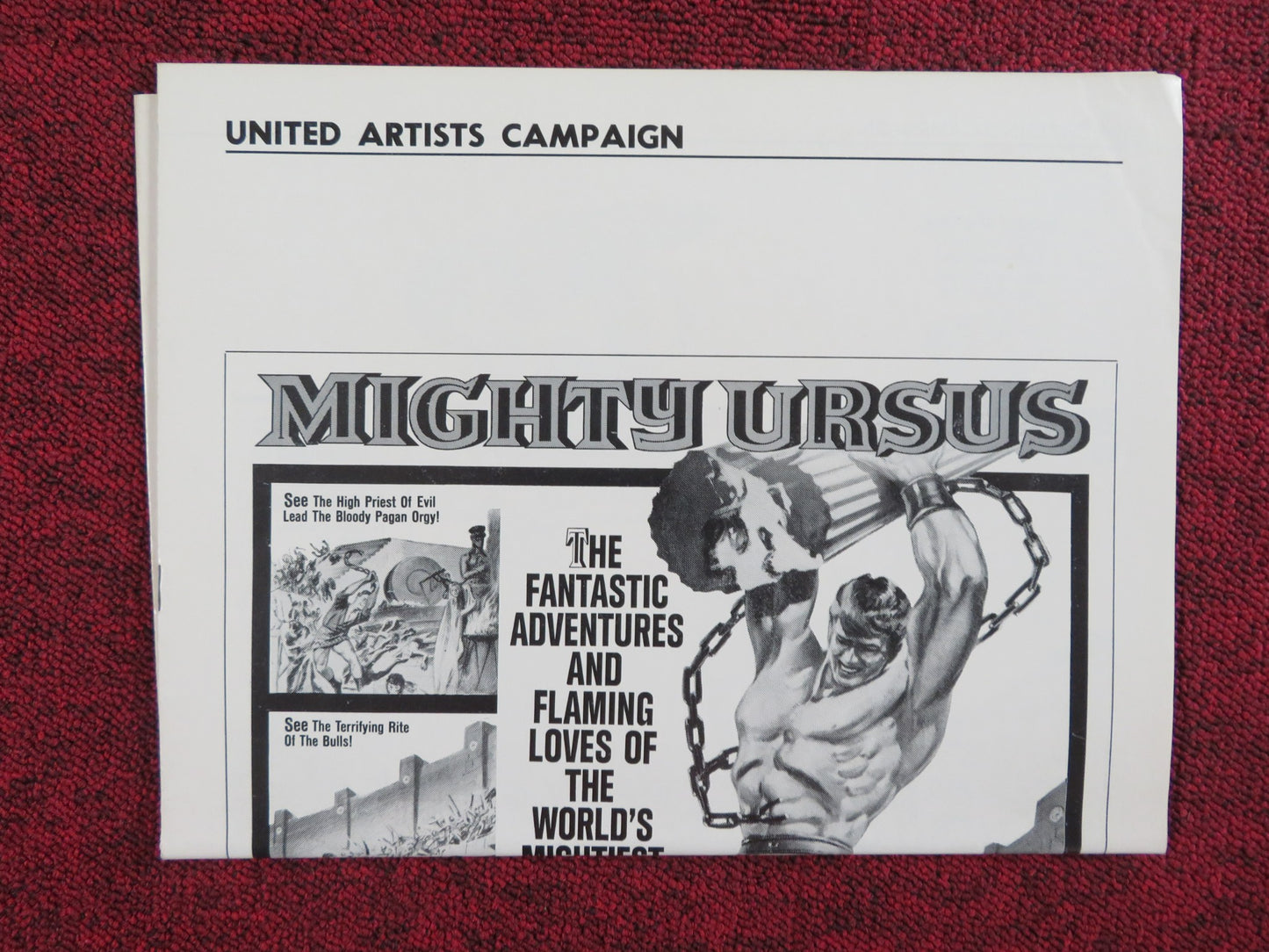 THE MIGHTY URSUS UNCUT PRESS BOOK FOLDED ED FURY CRISTINA GAIONI 1962